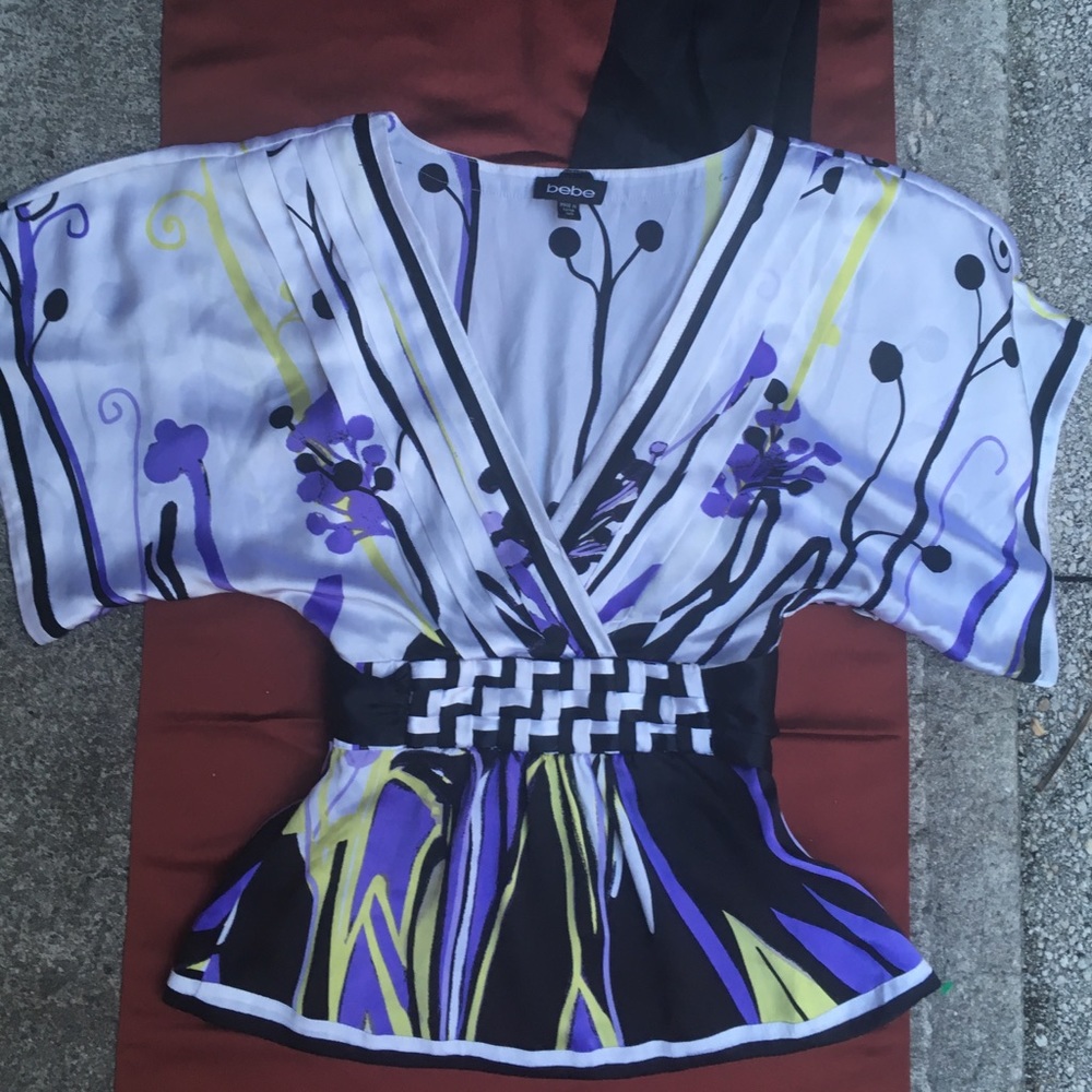 BEBE Kimono BLOUSE 100% Silk TOP Shirt XXS